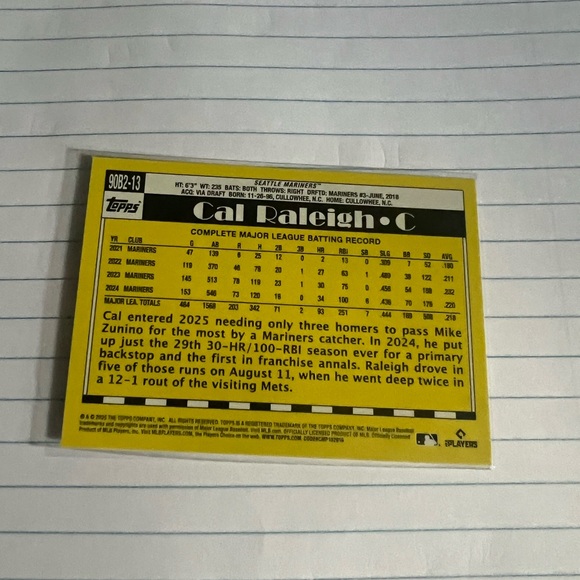 Cal Raleigh- Topps Series 2 35th Anniversary #90B2-13 Seattle Mariners - Picture 2 of 2